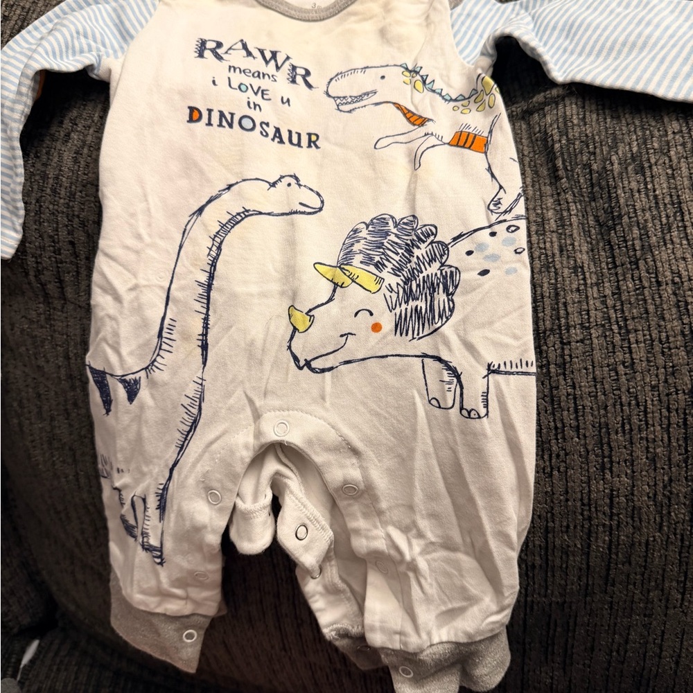 Baby Starters Dinosaur Print Romper - White and Blue